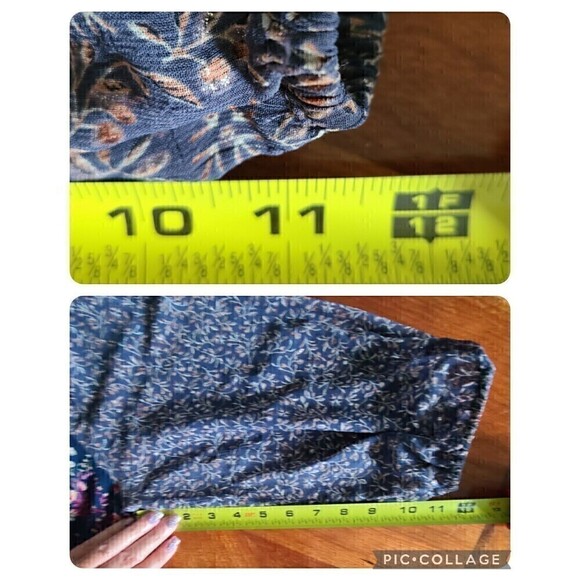 Umgee Floral‎ Boho Dress Small Tall Metallic Sheer Balloon Sleeves Pleats - Picture 11 of 12